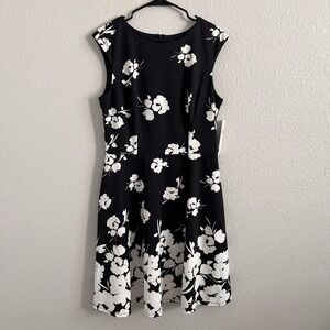 Stitch Fix WISP Black White Floral Dress Sz 12 A-line  Midi NWT Cap Sleeve Zip